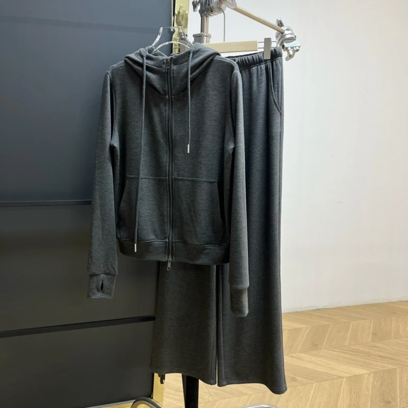 【若若美】X-1302半包手德绒连帽外套百搭休闲女士直筒运动裤套装