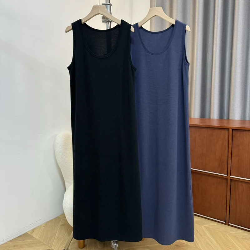 【若若美】X-1139优可丝阶梯棉U领背心裙休闲无袖连衣裙女宽松长裙