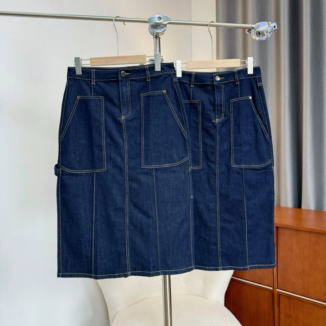 【若若美】P-9840女士牛仔半身裙后开叉高腰拼接显瘦百搭半裙