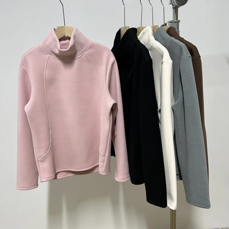 【若若美】X-1449防风小立领卫衣女士修身秋冬拼接纯色套头上衣
