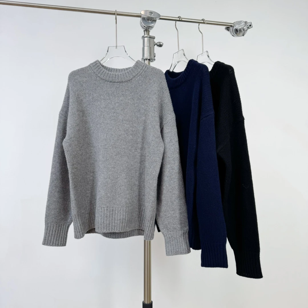 【若若美】H-8204后中缝羊毛羊绒混纺针织衫百搭长袖毛衣圆领上衣