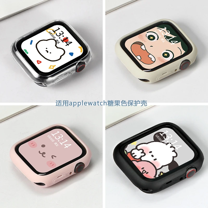 适用applewatch糖果色硅胶保护壳S8彩色边框壳S7/SE44/45mm保护套