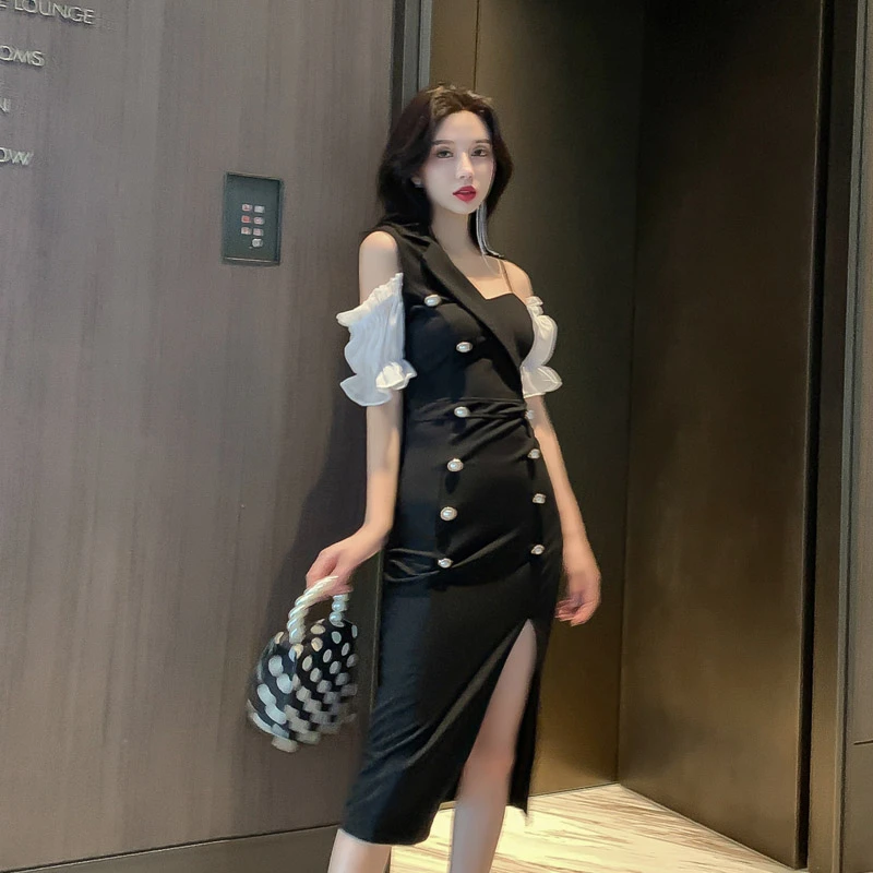 1927法式赫本风小黑裙小心机露肩吊带设计感宴会晚礼服包臀连衣裙