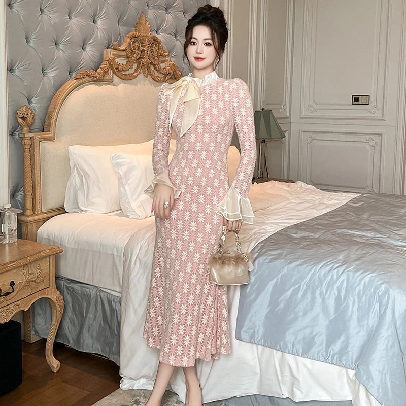 11365时尚修身连衣裙优雅碎花显瘦气质收腰收腰国风国风少女