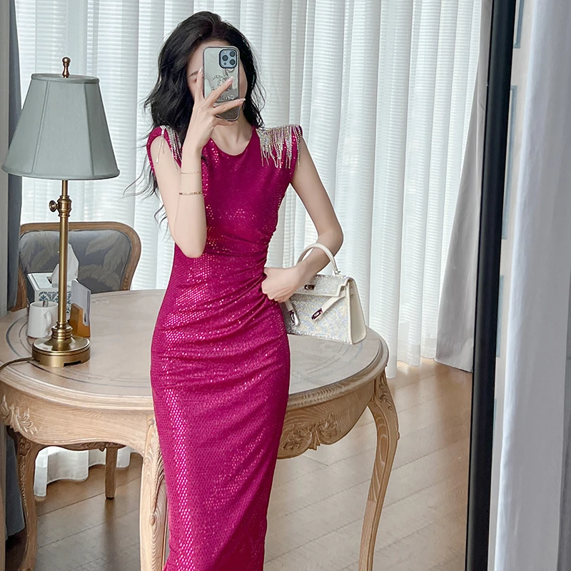 夏季高端礼服款气质简约款女神时尚收腰修身连衣裙50179