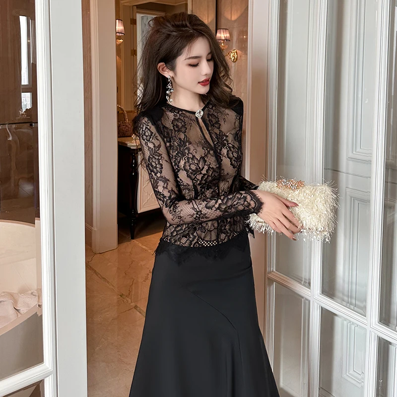 20333高端性感女装约会气质洋气上档次晚礼服款蕾丝显瘦裙子套装