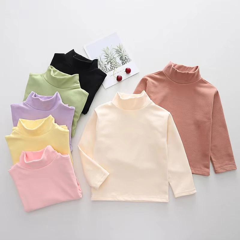 儿童德绒中领男童女童打底衣加厚半高领纯色长袖打底衫宝宝打底衣