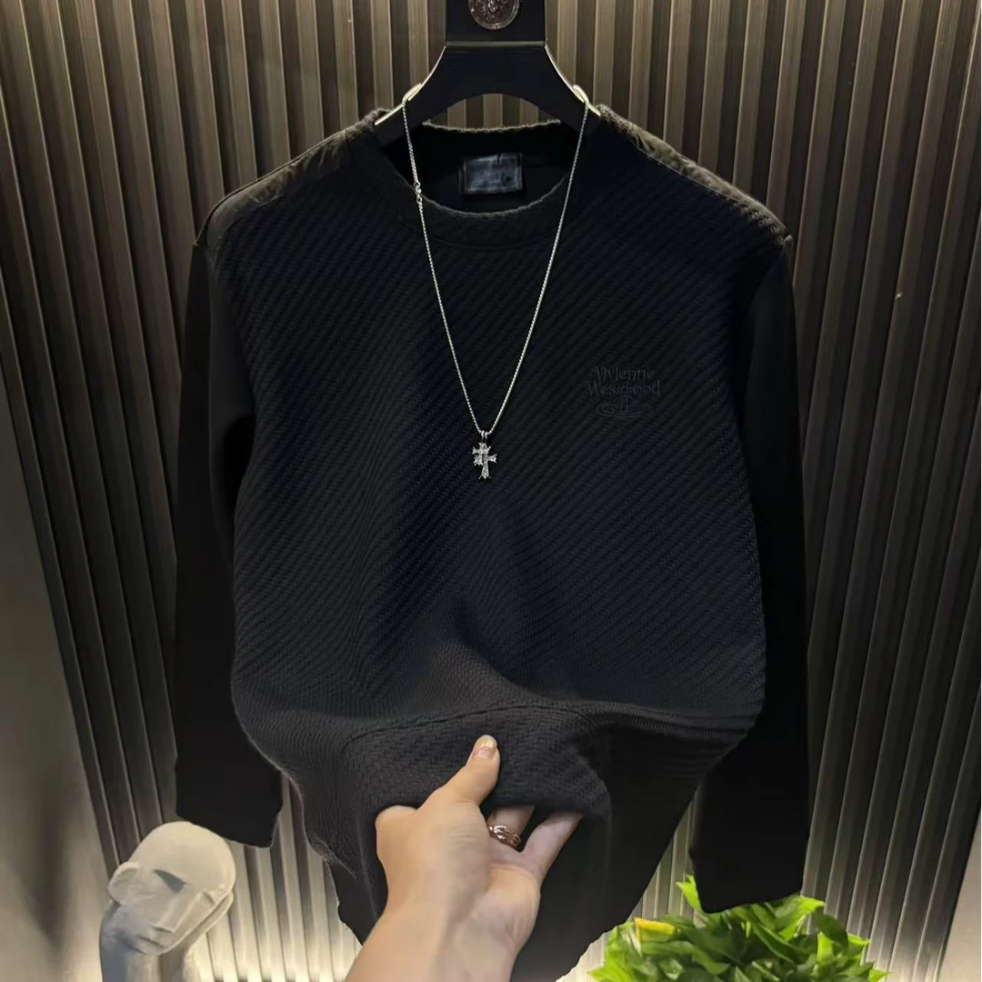 2024秋冬新款爆款男士长袖轻奢高定针织时尚百搭刺绣圆领休闲上衣