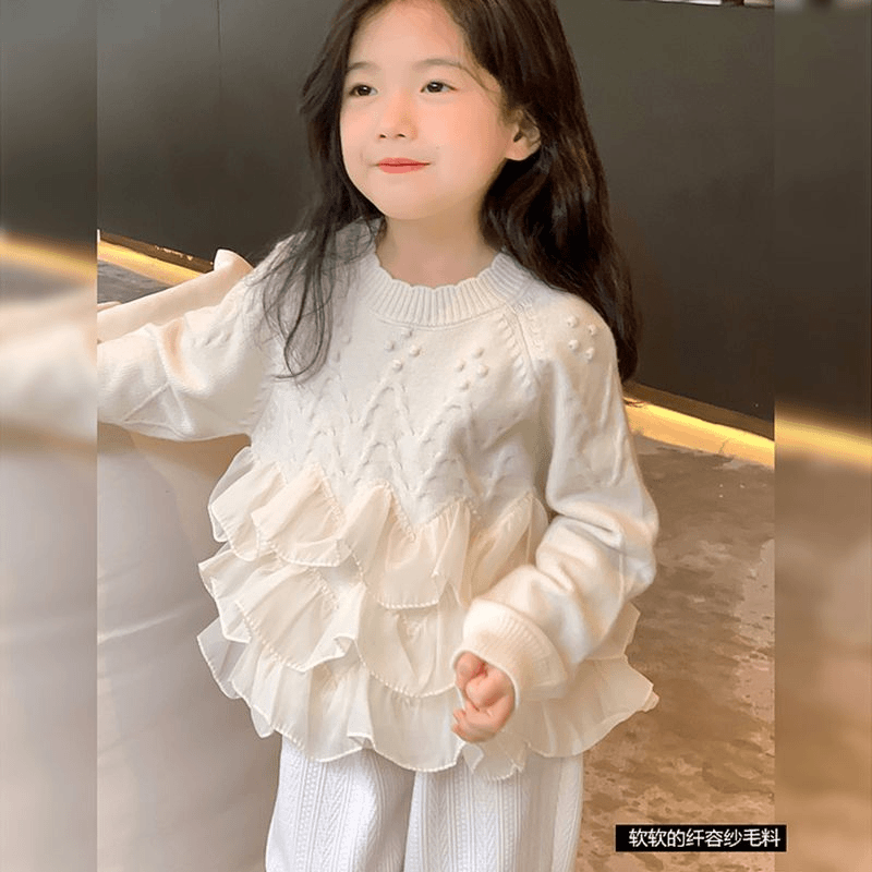女童毛衣洋气2023秋冬新款3-12岁公主风中小童小女孩时髦白色上衣