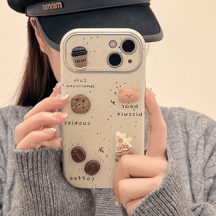 立体咖啡小熊iphone15promax手机壳适用苹果13新款14女全包大视窗