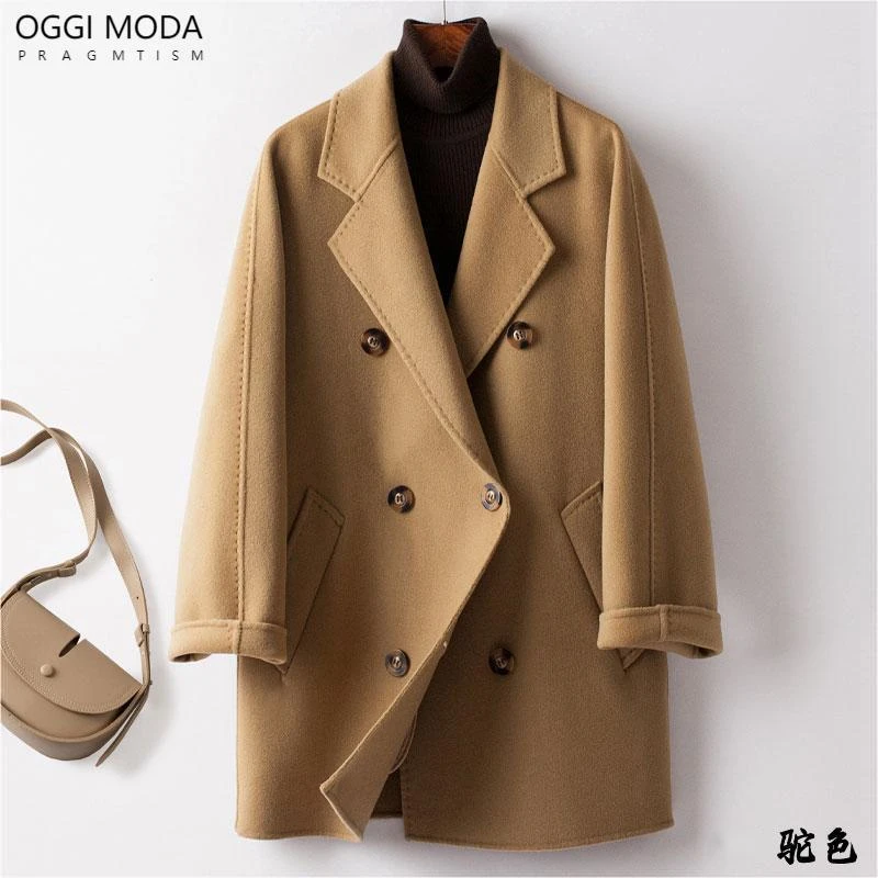 OGGIMODA秋冬设计师经典高端双排扣女士轻奢时尚山羊绒大衣23506