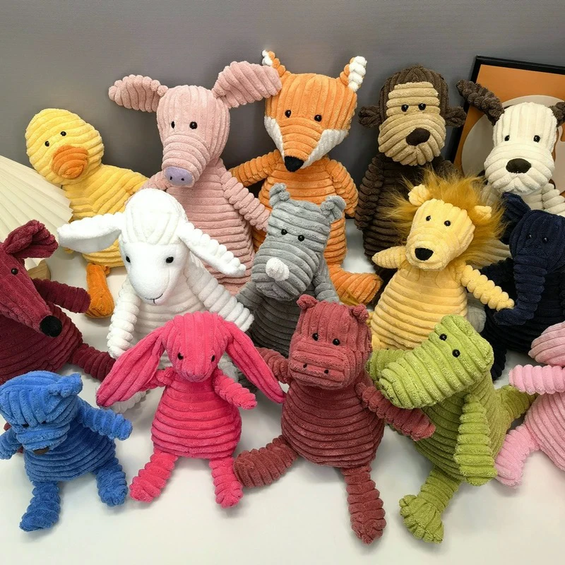 小羊公仔猪玩偶条纹兔子灯芯绒玩具抱床上女生可爱丑萌安抚布娃娃