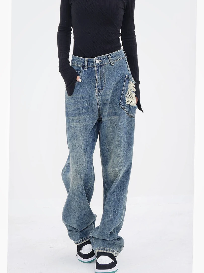 新款时尚高腰宽松显瘦百搭四季牛仔裤