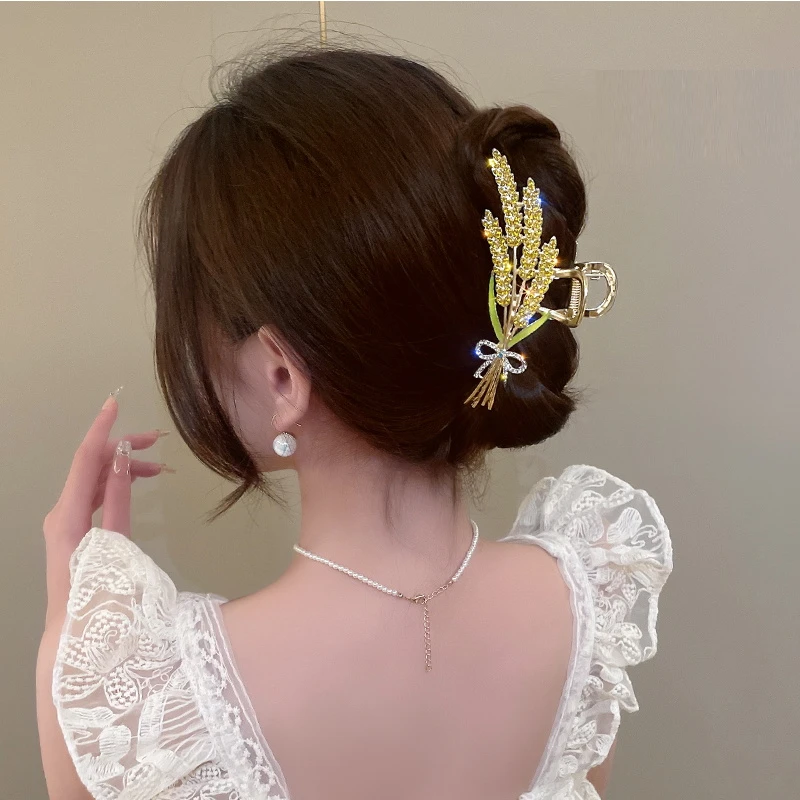 铜合金发饰 麦穗发夹后脑勺高级感盘发抓夹大号鲨鱼夹子头饰发卡
