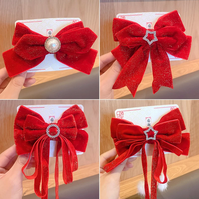 布艺发饰 儿童新年头饰中国风女童汉服发夹蝴蝶结宝宝过年发饰