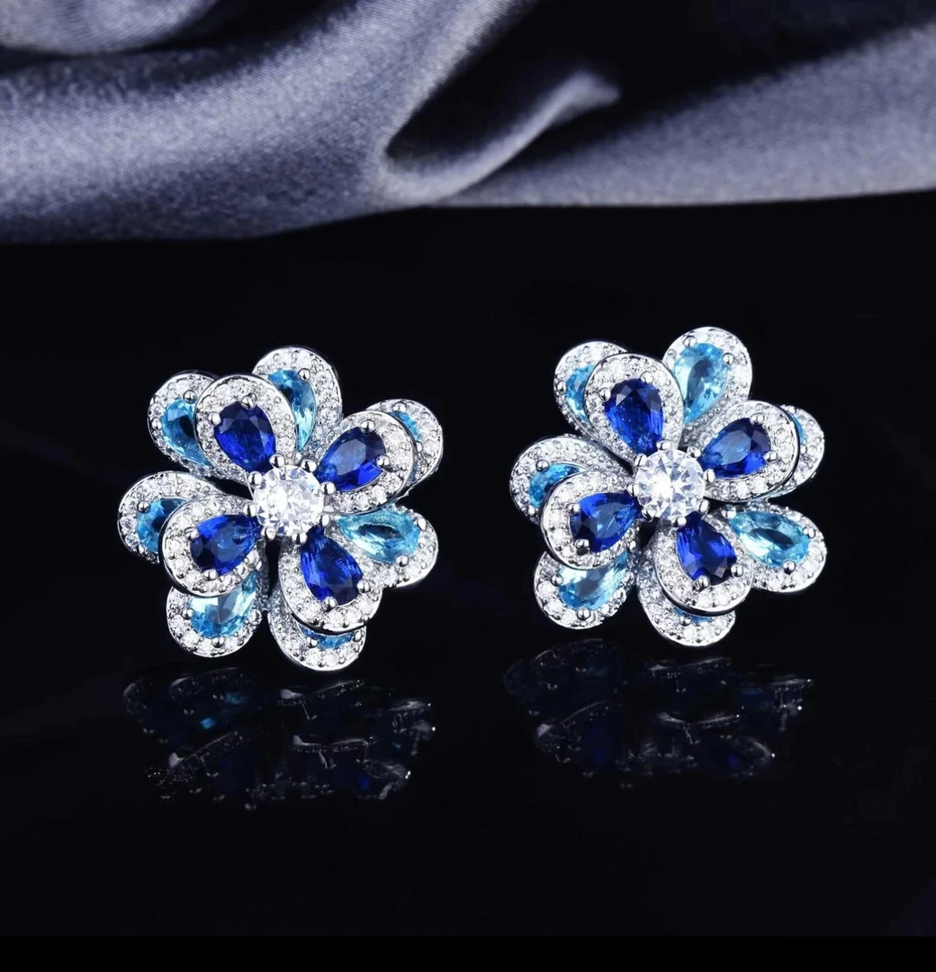 铜合金合成锆石耳饰 气质蓝色优雅奢华耳钉GV02