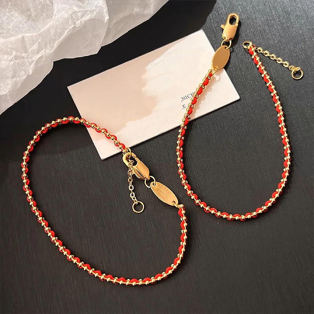 铜合金布艺手链 时尚轻奢手工编织情侣精致百搭红绳手链SL01