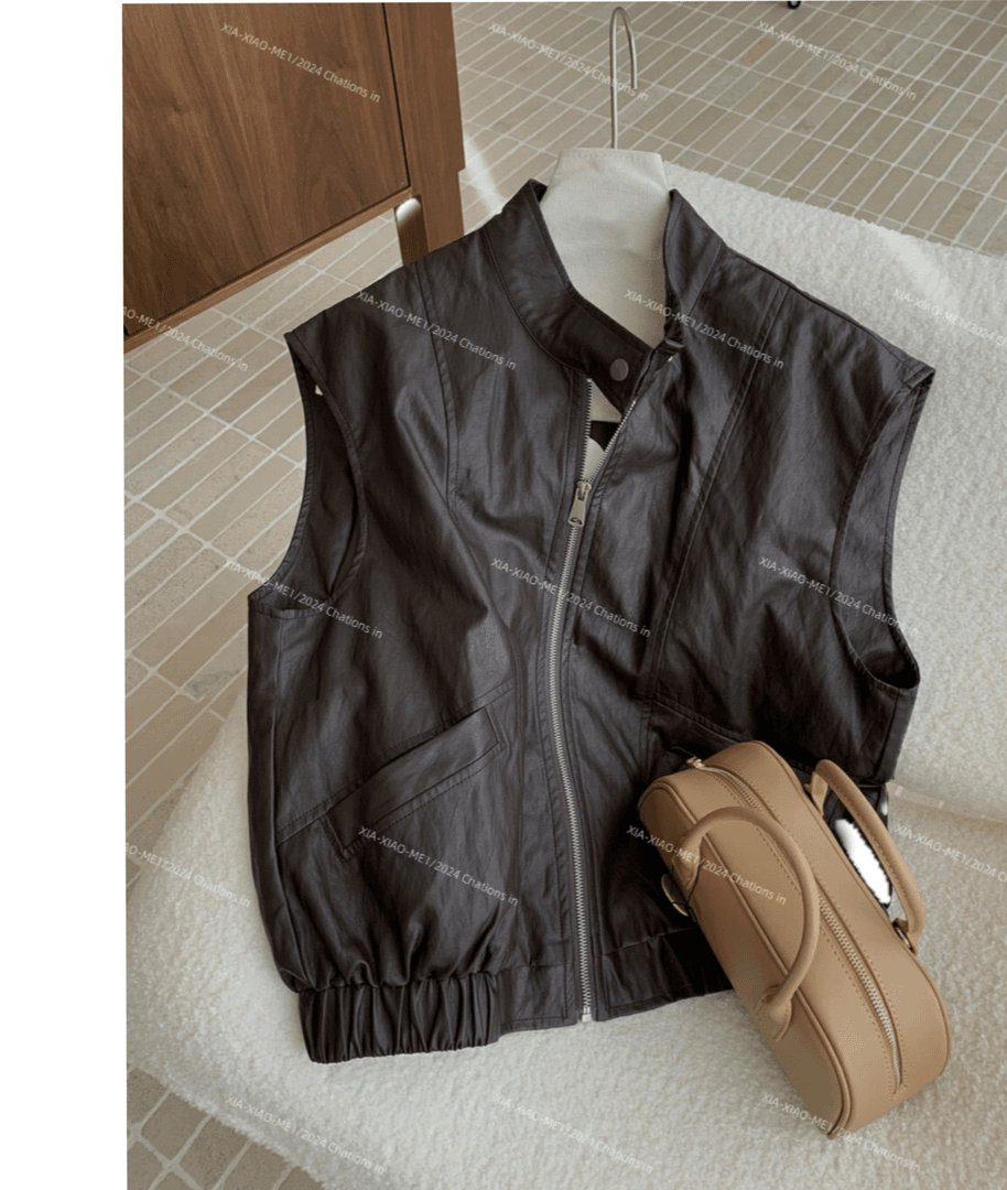 XIAOMEI｜韩版秋季新款机车复古宽松皮马甲外套