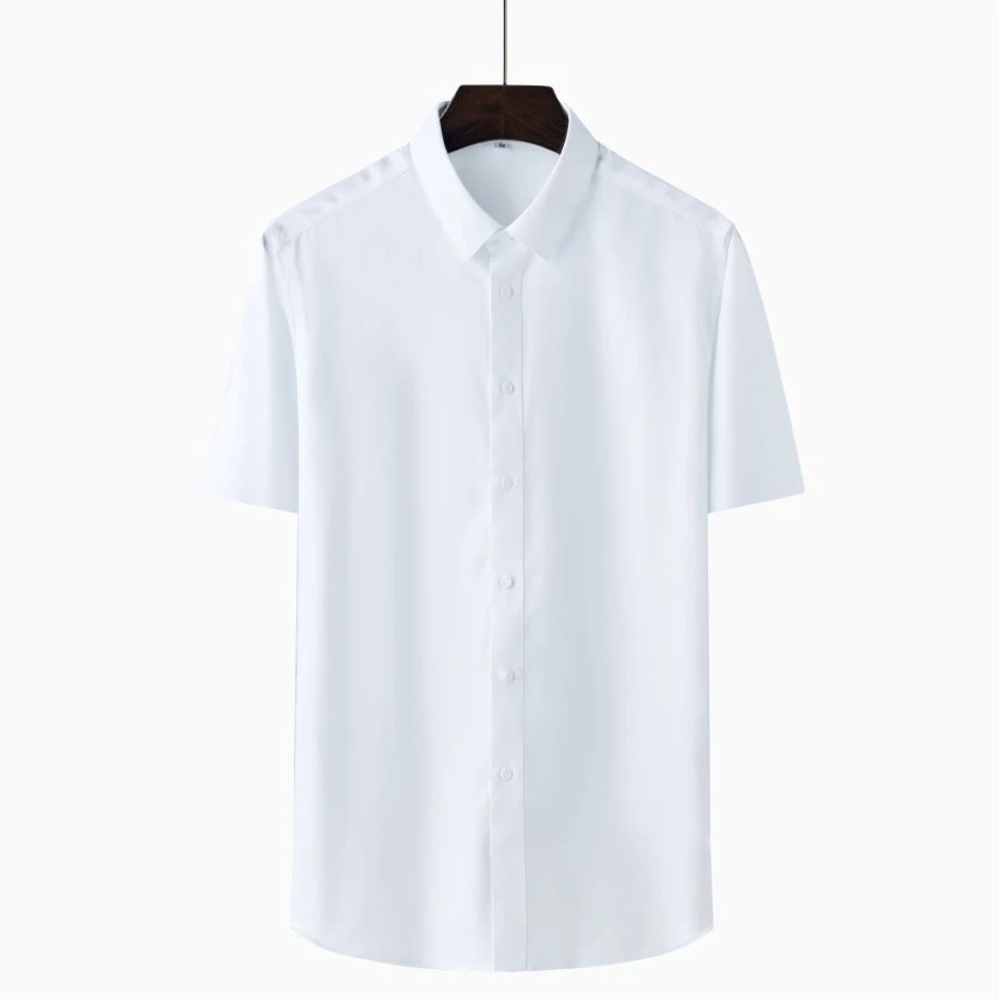 男士莫代尔短袖衬衫新款休闲商务舒适透气抗皱百搭纯色衬衣无痕