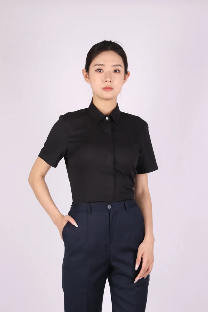 女士短袖莫代尔衬衫新款休闲商务舒适透气抗皱百搭纯色衬衣无痕