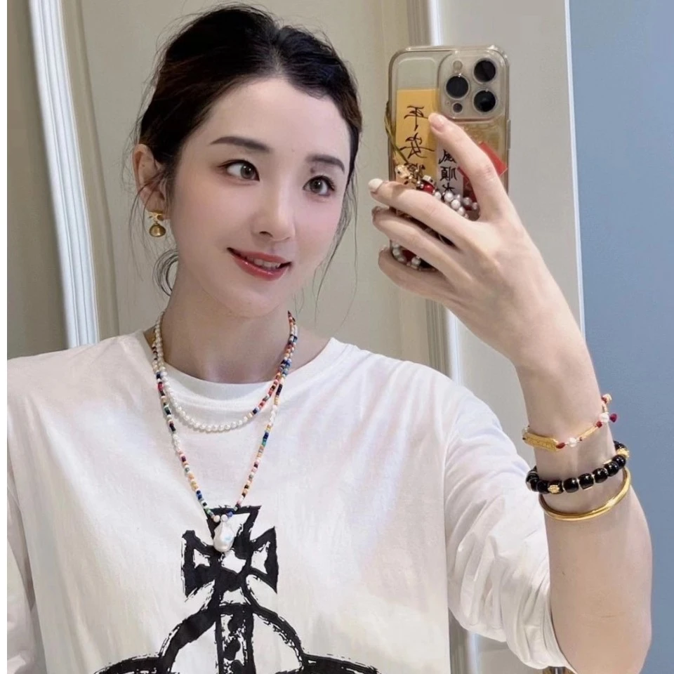 ZHULIN-白色绘画星球长袖-星球圆领土星地球印花长袖百搭宽松舒适