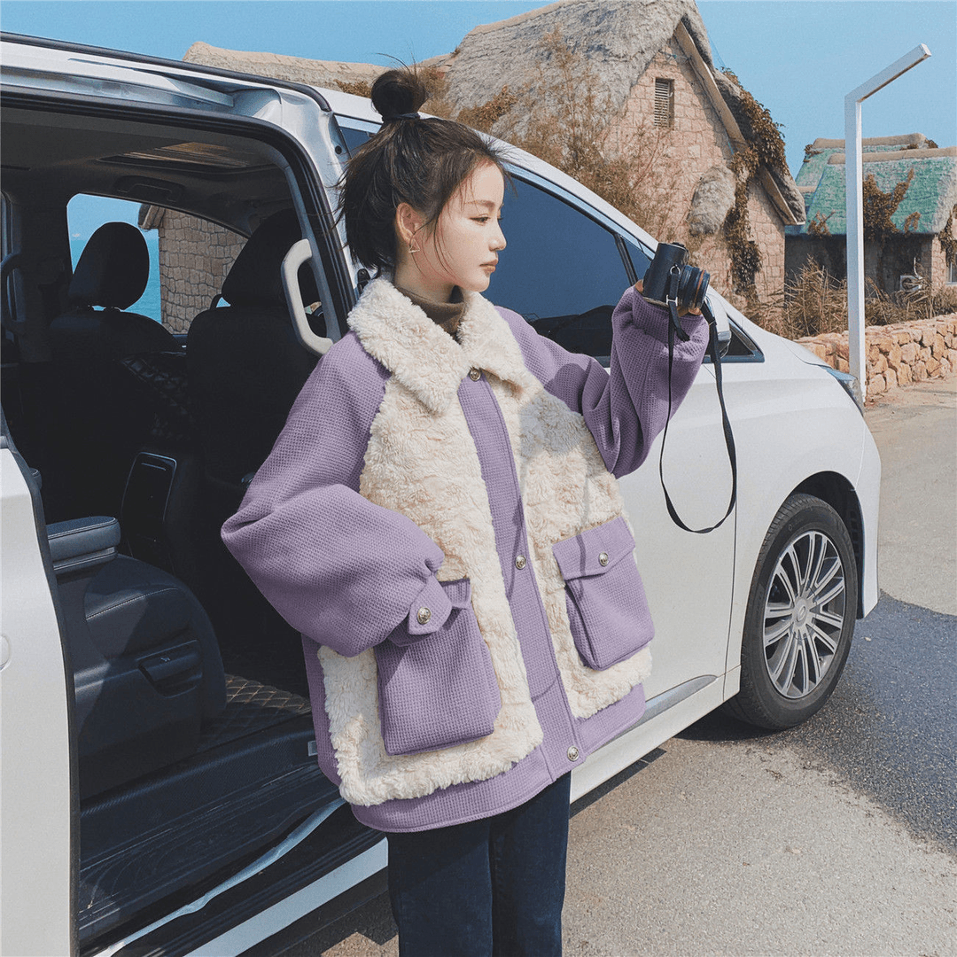 拼接外套女秋冬款2023新款百搭韩版设计感小个子学院风棉衣棉服