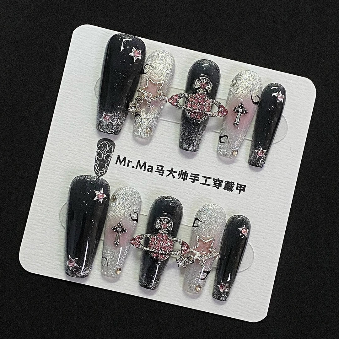 黑粉西太后丨轻奢手工穿戴甲长款穿戴甲辣妹穿戴甲美甲Mr.Ma