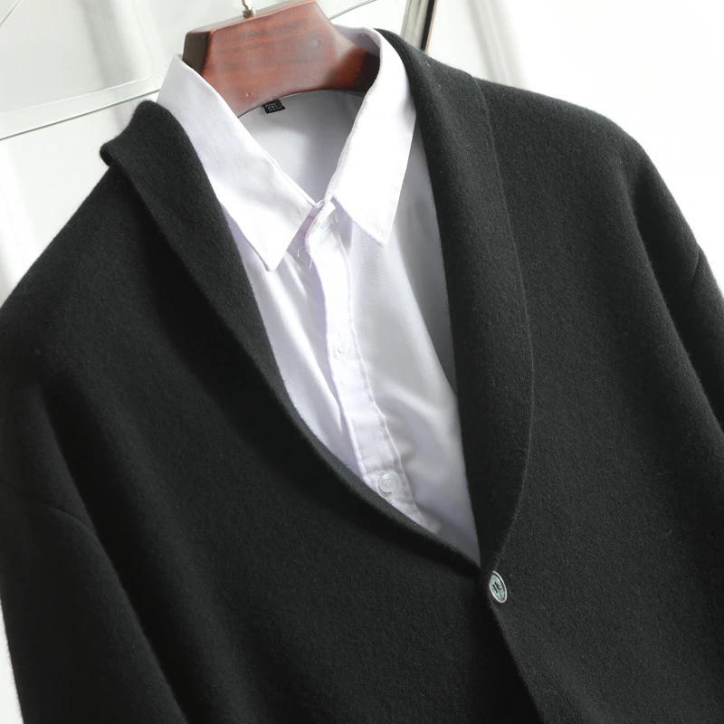 秋冬男士纯山羊绒加厚外套商务西装休闲针织开衫男装百搭时尚纯色