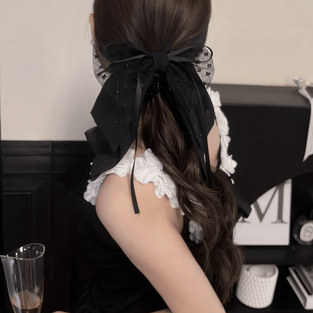 小香风网纱飘带蝴蝶结发夹法式简约精致芭蕾风马尾夹抓夹