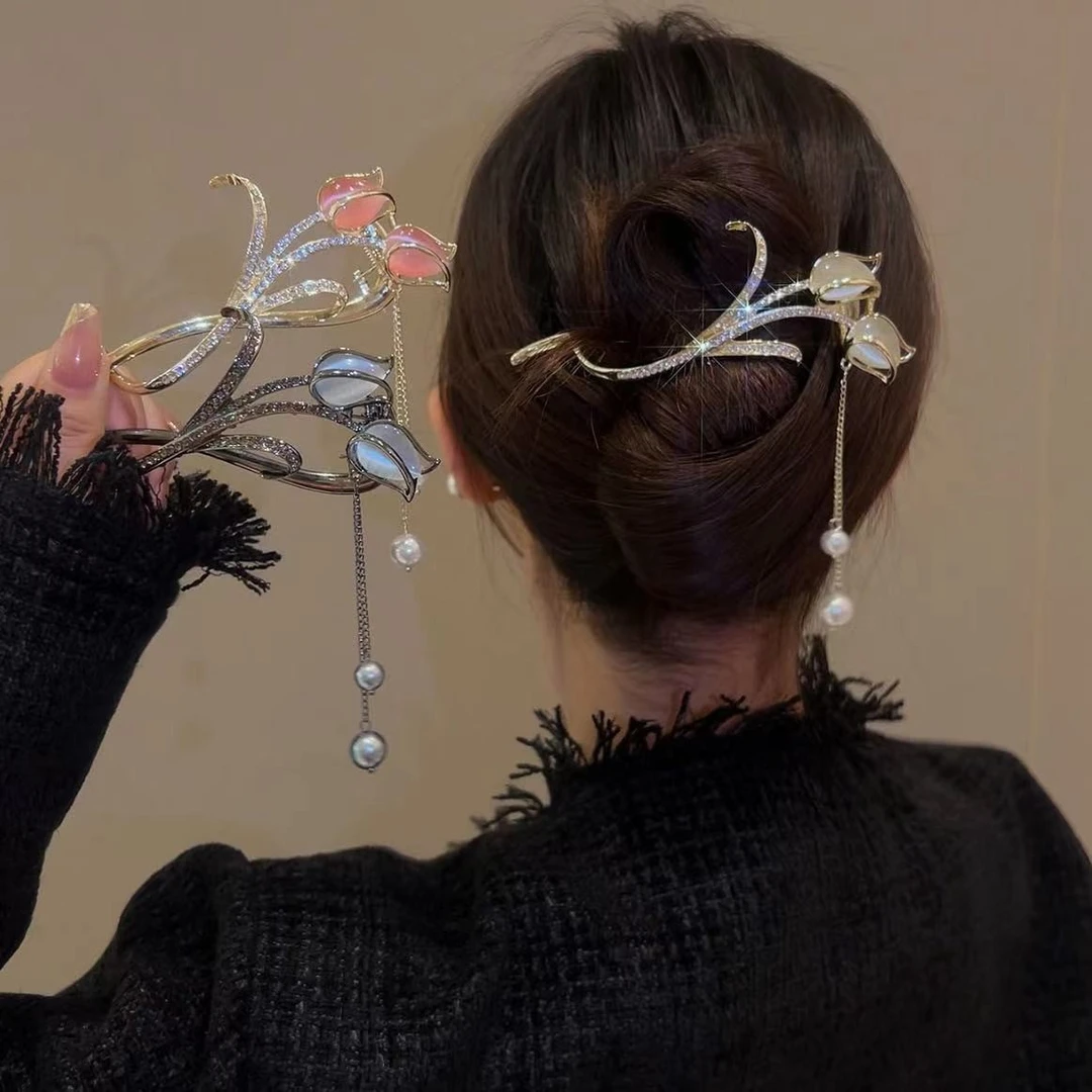 MINGFANXI/名梵希气质优雅郁金香流苏扭扭发夹后脑勺