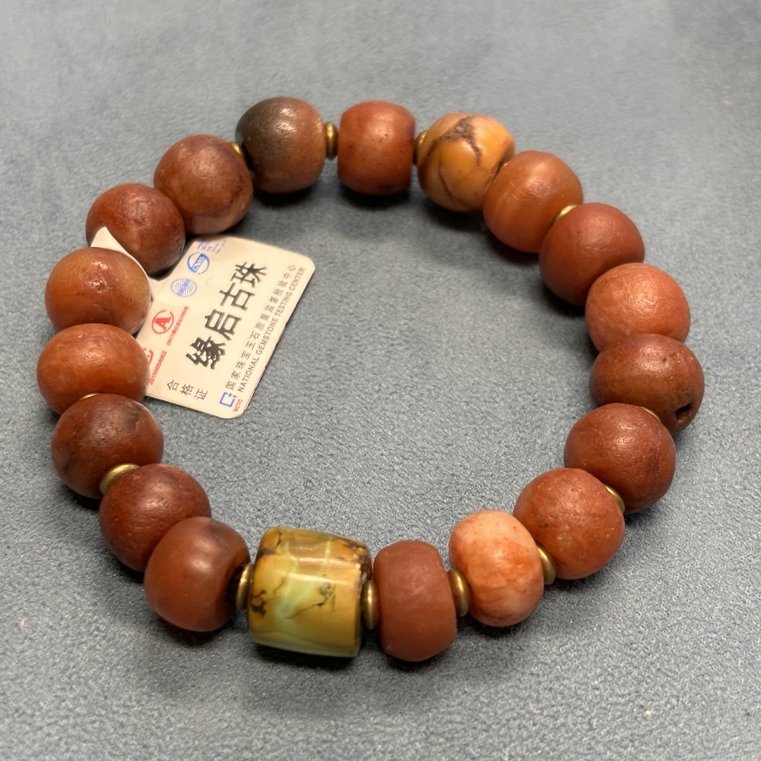 黄铜石英石手链 高古鼓珠（红石英石）到代