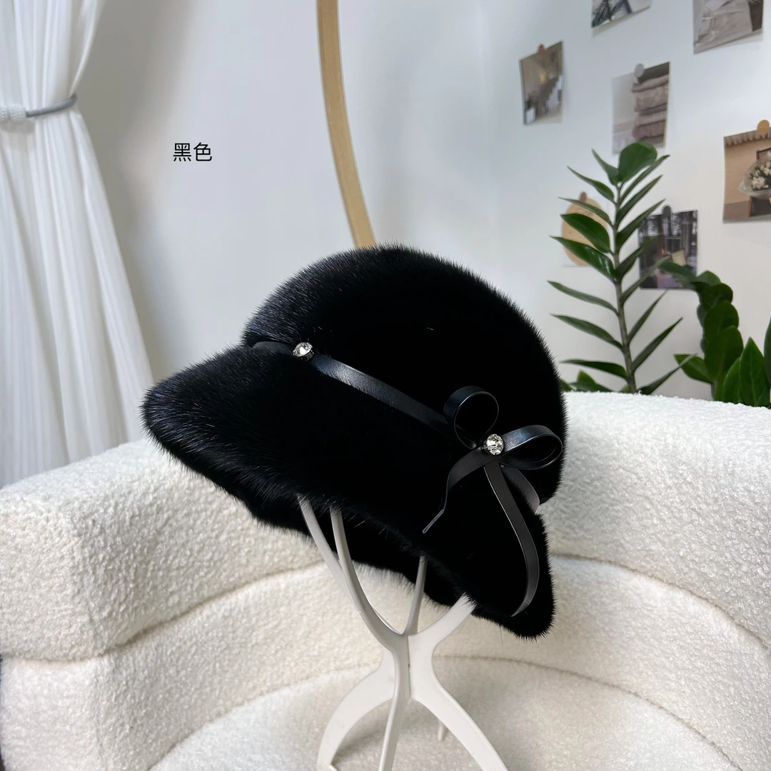 新款水貂皮帽子女贝雷帽冬季进口整貂护耳保暖气质时尚百搭简约