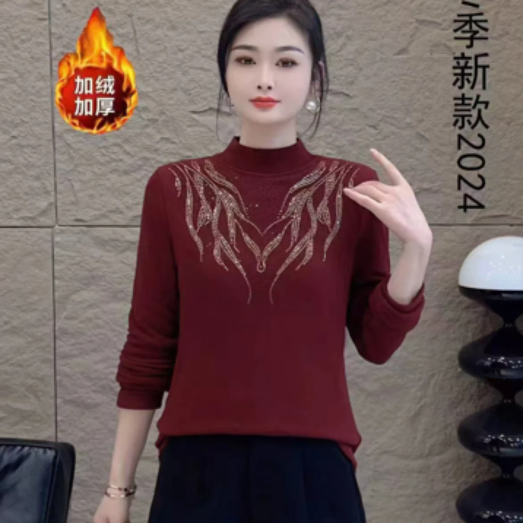 福利 中老年妈妈女装时尚棉刺绣显瘦百搭长袖打底衫