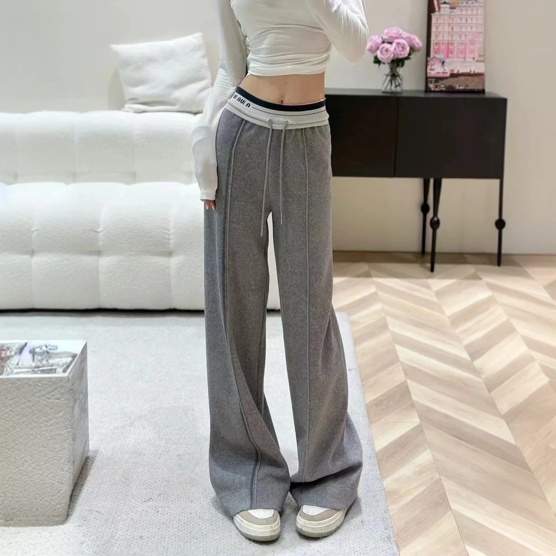 Lz  灰色松紧带阔腿休闲裤