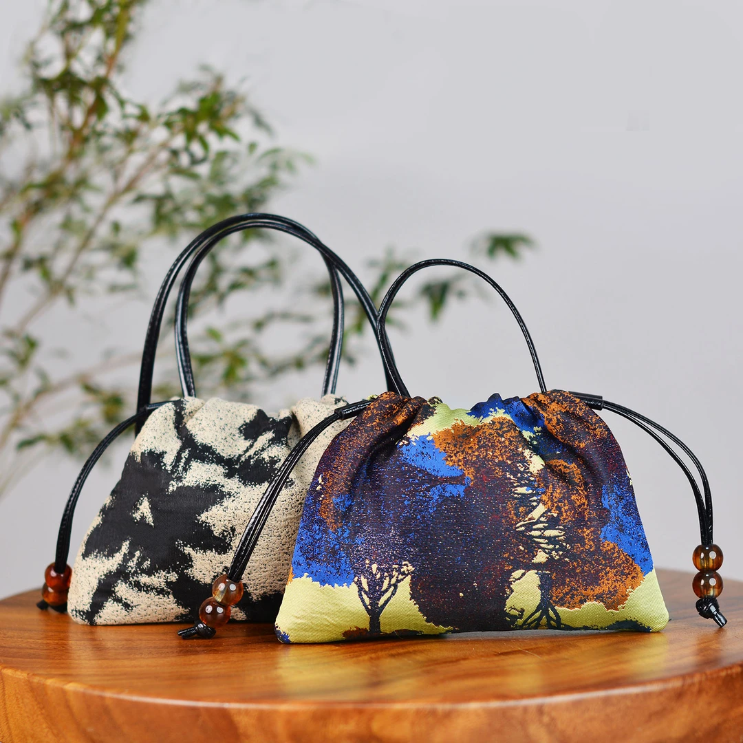 原创国风小众复古时尚女士便携抽绳手提斜挎小包包2836