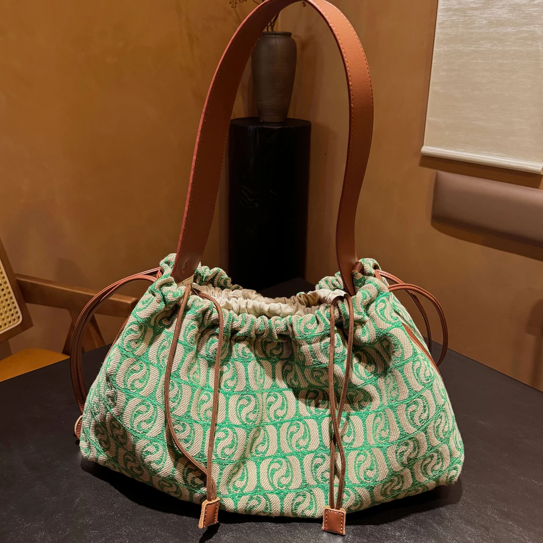 原创小众新款女时尚休闲抽绳托特包百搭大容量绿野仙踪单肩包2653