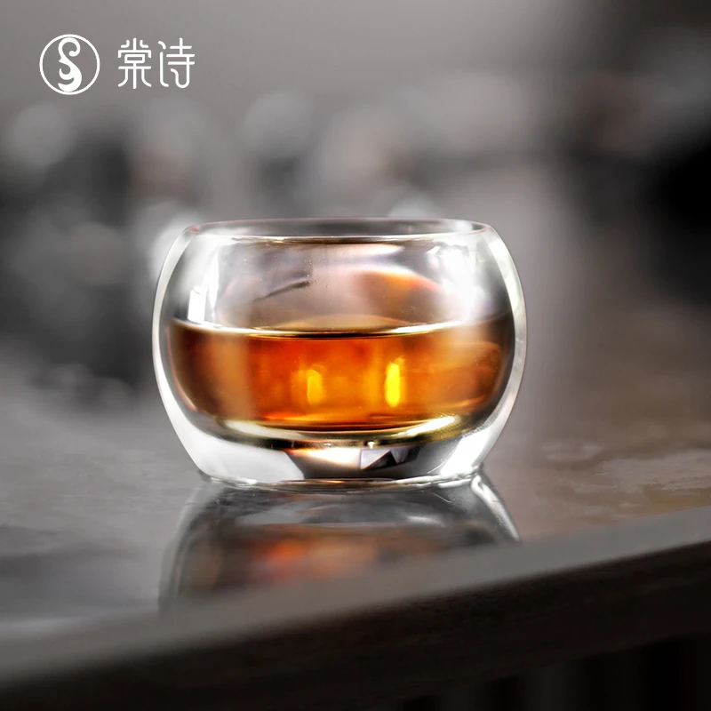 棠诗水晶玻璃品茗杯小茶杯玻璃套装家用功夫茶具茶杯直口杯子