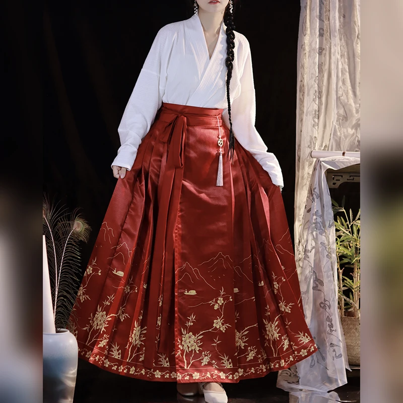 新中式[孤舟]马面裙套装  显瘦日常汉服印花通用交领长袖春夏新款