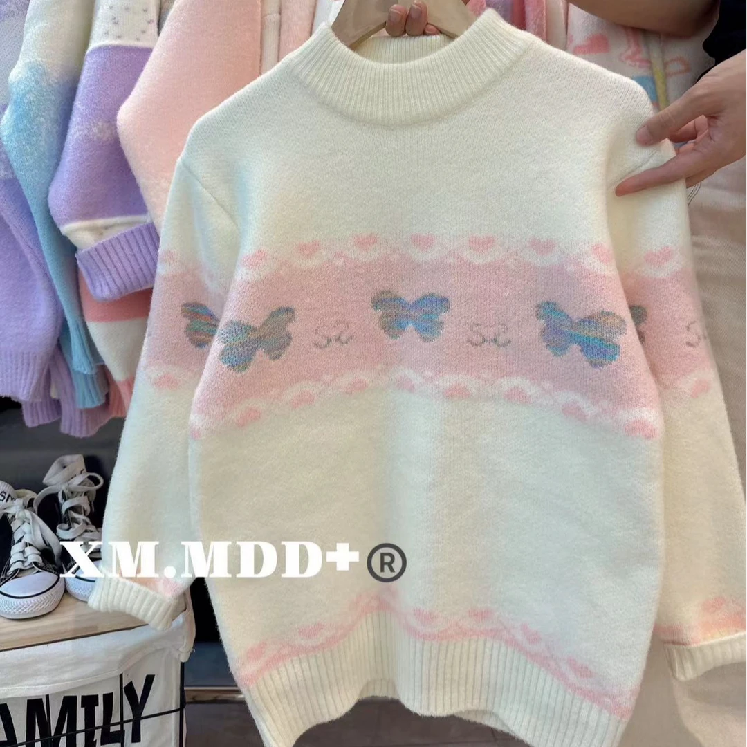 女童毛衣冬装2024新款儿童秋冬款水貂绒针织打底衫中大童冬季上衣