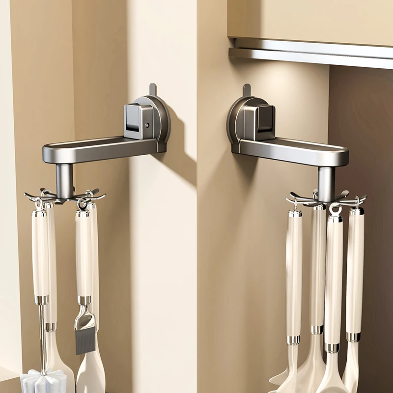 旋转吸盘厨房挂钩免打孔锅具勺子收纳架家用锅铲架挂架壁挂置物架