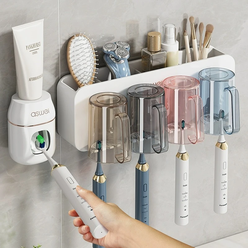 牙刷置物架免打孔卫生间漱口杯刷牙杯挂架壁挂式牙刷牙膏收纳