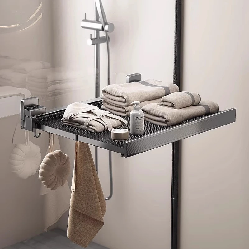 浴室吸盘伸缩浴巾架可折叠毛巾架卫生间放衣服神器免打孔收纳架子