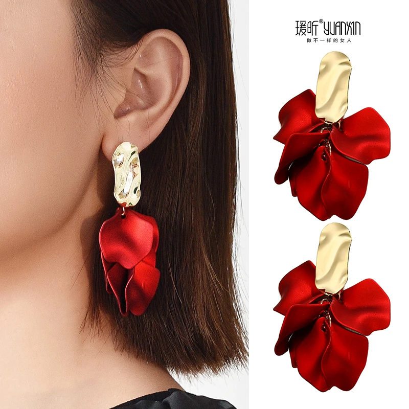 铜合金耳饰 红色耳环夸张耳夹无耳洞女耳饰气质新娘伴娘耳钉小众