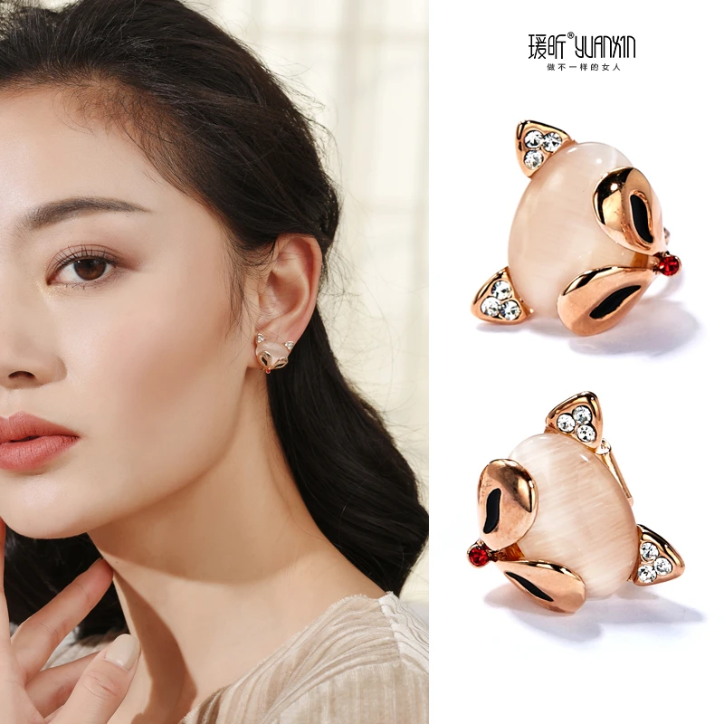 铜合金耳饰 狐狸耳夹无耳洞女几何耳钉小众设计耳环复古气质耳饰