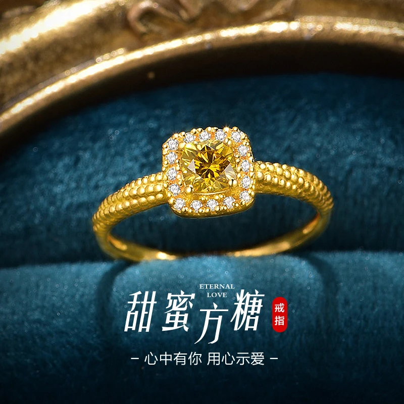 铜合金仿水晶戒指 小方糖戒指女活口超闪麻花食指戒时尚个性新款