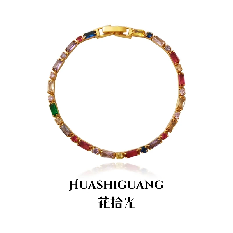 铜合金项链 法式时尚彩色项链设计师炫彩撞色锁骨链ins多巴胺手链