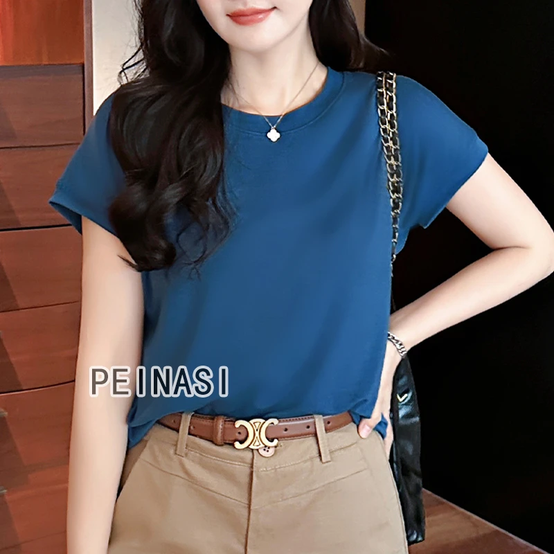 新款2025小飞袖短袖T恤女260克小众设计纯色时尚高端坎肩百搭