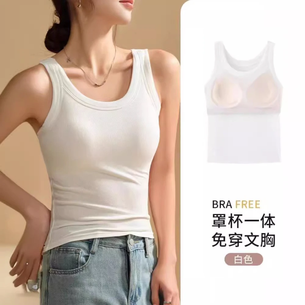 螺纹吊带背心带胸垫女夏季2025新款显瘦遮副乳简约内搭外穿上衣