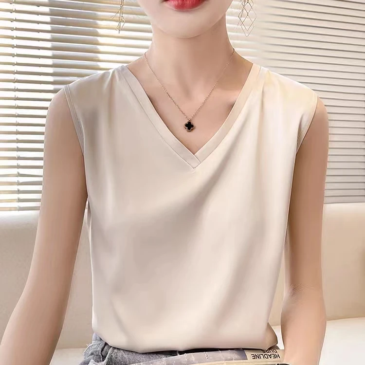 白色显瘦吊带背心女V领无袖洋气上衣西装内搭t恤气质时尚百搭宽松