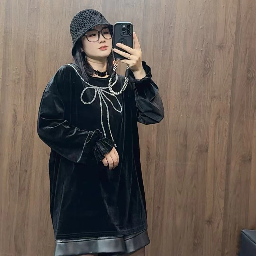 哆唛85326款时尚洋气圆领蝴蝶结长袖女秋冬韩系小个子慵懒风休闲